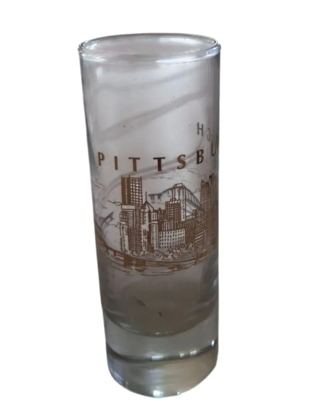 Vintage Pittsburgh Skyline Shot Glass Gold Trim 4